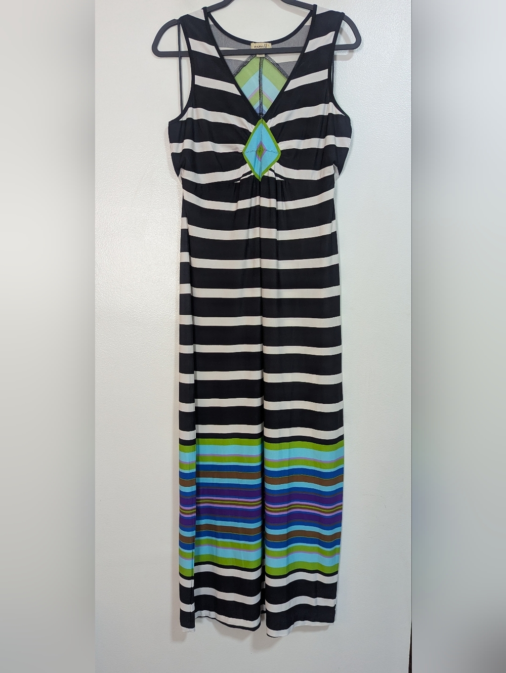 🌸One World Striped Vibrant‎ Multi Color Sleeveless Maxi Dress Size Large